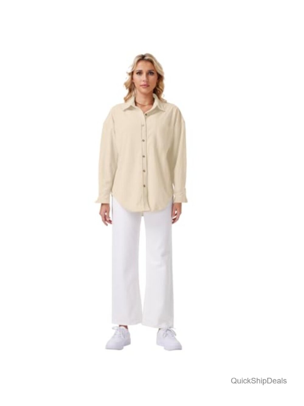 Ribbed Corduroy Button Down Shirt Long Sleeve Shacket - Picture 3 of 6
